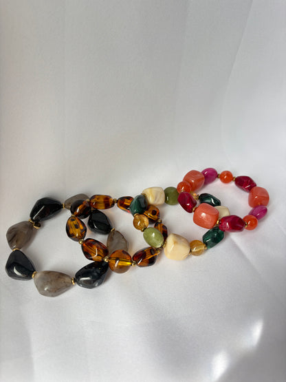 Bracelet Élastique Perles Résine Acétate Colorées - Bracelet Rio