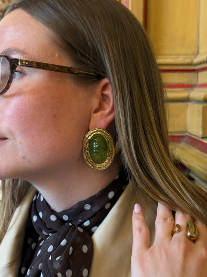 Boucles d'Oreilles Puces Cabochon Ovale - Boucles Romana
